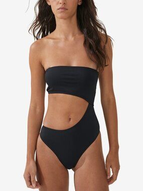 49$ Cotton on Bandeau Neckline Cutout Brazilian One-Piece Swimsuit Size M Black